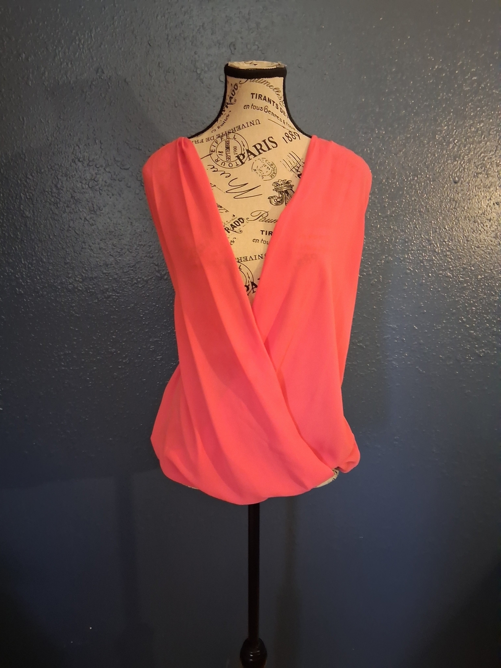 My Beloved Womens Coral Pink Draped Surplice Camisole Top Large